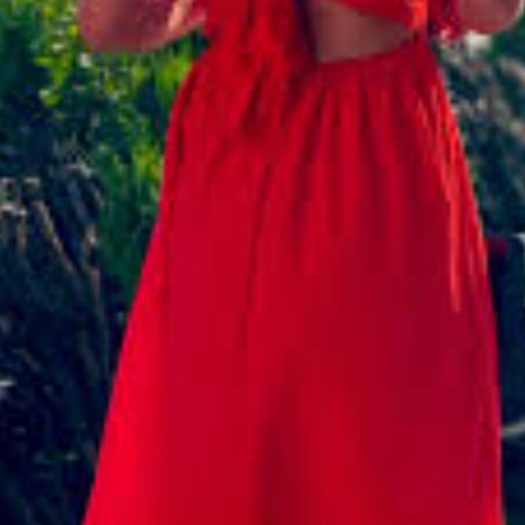 Free people  red dress sz M ruffled - Picture 10 of 11